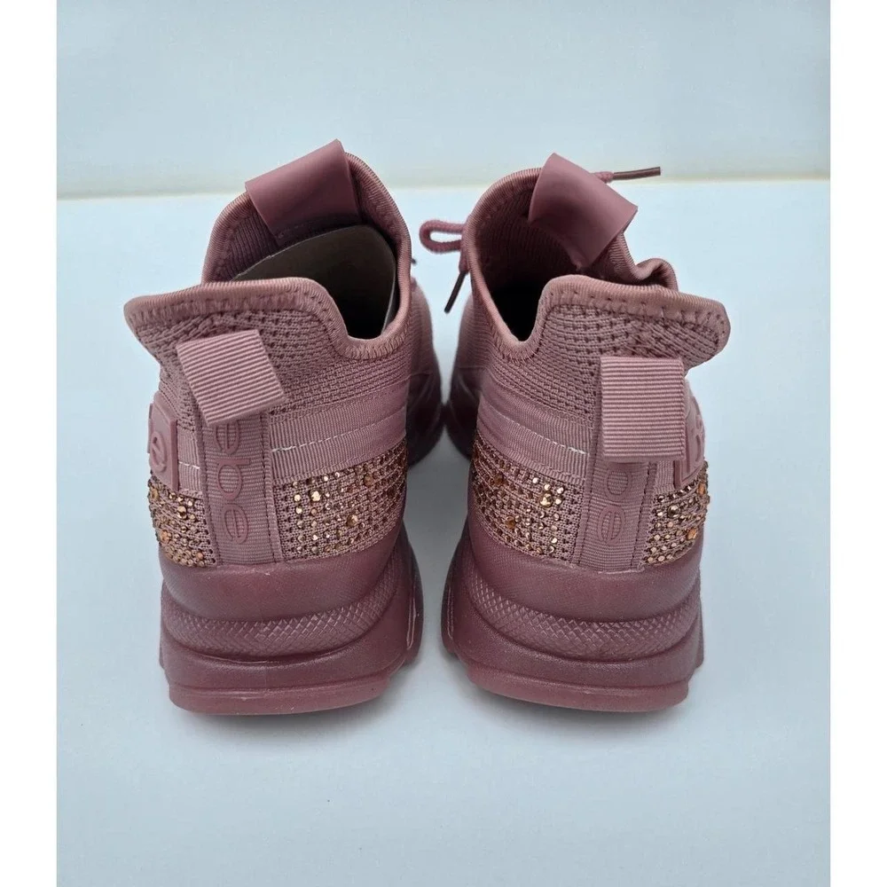 NWT Bebe Sport Analia Knit Sneakers Pink/Rose Gold Rhinestone Women's Size 10 - Picture 4 of 7